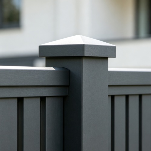 Industrial aluminum fence panel technical drawing showing reinforced rail placement, picket spacing, anti-climb spear tops, and post fixing detail Industrial aluminum fence panel technical drawing showing reinforced rail placement, picket spacing, anti-climb spear tops, and post fixing detail