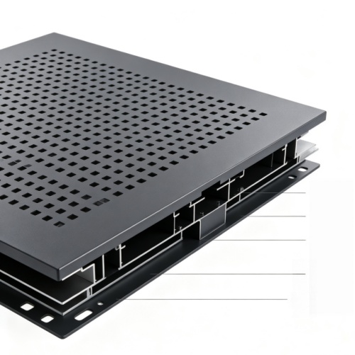 Custom perforated aluminium panel with bespoke pattern and powder coated finish Custom perforated aluminium panel with bespoke pattern and powder coated finish