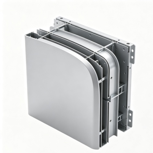 Bent aluminium panel for curtain wall with curved radius and concealed fixing Bent aluminium panel for curtain wall with curved radius and concealed fixing